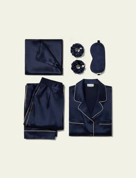 Ensemble Cadeau Nuit Bliss M - Soie Charmeuse Luxueuse, Pyjama, Masque de Sommeil, Chouchous - Cadeau Maman