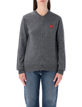 Round Neck Cardigan with Red Medium Emblem X Red Rhinestone