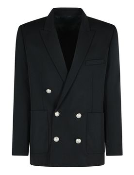Balmain Blazer di lana vergine nera