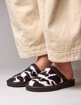 Women's 'Baba' Animal Print Mule Slippers in Dark Brown Size: 7 - Dark Brown - Size: 7 - Moshulu - FashionsVida