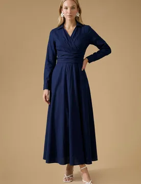 Women's Cotton Poplin Maxi Occasion Shirt Dress in Navy Size: 12 - Navy - Size: 12 - OASIS - FashionsVida
