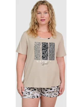 Pijama completo de mujer de manga corta con estampado gráfico - Massana - FashionsVida