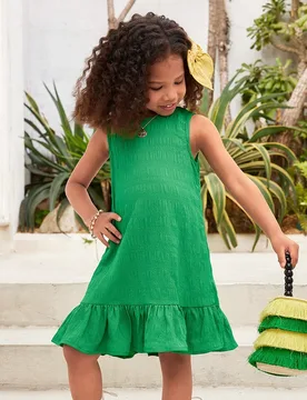 Vestido informal de vacaciones para niña con cuello redondo, sin mangas, de color liso y tejido - Shein - FashionsVida