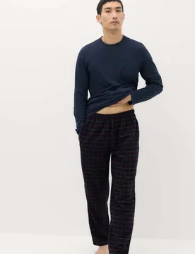 Pure Cotton Brushed Check Pyjama Set Burgundy Mix male - M&S - FashionsVida