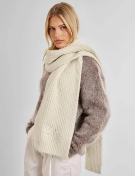 Ribbed Knit Logo Appliqué Scarf with Wool White Mix female - Katie Loxton - FashionsVida