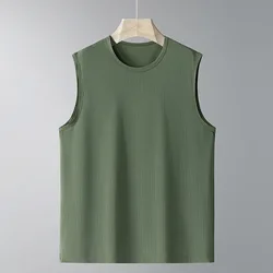 Summer Fashionable Comfortable Versatile New Round Neck Ice Silk Vest Men'S Loose Casual Quick Drying Sports Sleeveless T-Shirt