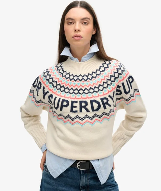 Superdry Damen Fairisle-pullover mit Markenlogo Creme - Größe: 40 - 89.99 - FashionsVida