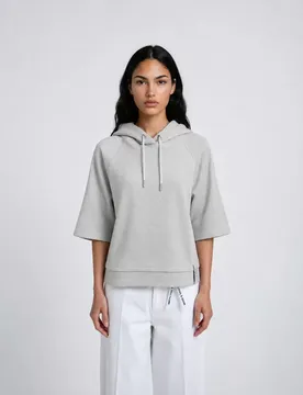 BOXY CROPPED ETALLIC HOODIE SHORTS feale