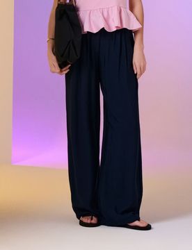 Pantaloni a gamba larga in viscosa - blu scuro