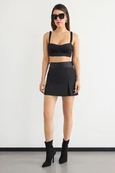 Womens High-Waist Side-Slit Skirt - Black