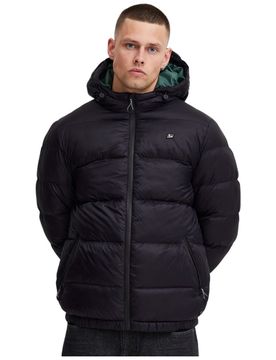 Giacca piumino nero con cappuccio blu 20714372