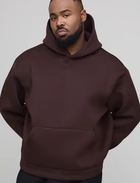 Mens Plus Oversized Boxy Bonded Scuba Hoodie - Chocolate - Size 3xl - boohooMAN - FashionsVida