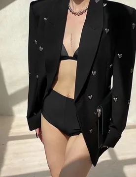 Dark style suit jacket 2024 autumn new fashion heavy industry love black suit jacket blazer mujer blazer femenino - Aliexpress - FashionsVida
