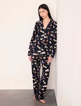 Jersey Halloween Dogs Revere Pyjama Set Navy female - Chelsea Peers - FashionsVida