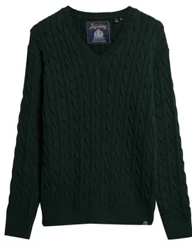 Maglione Con Scollo A V Cable Darkest Pine Green L-XL
