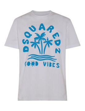 T-shirt in cotone bianca e azzurra