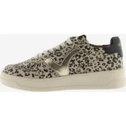 Zapatillas deportivas de mujer de serraje animal print con logotipo metalizado