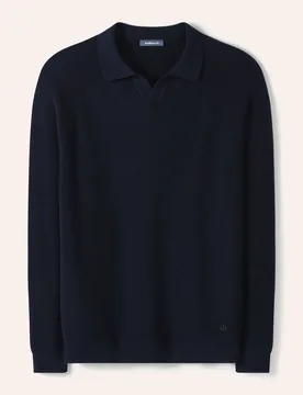 Gerippter Polopullover, normale Größen, Farbe Blau, 62/64, weiche Baumwolle sportlicher Patentstrick Herren - Walbusch - FashionsVida
