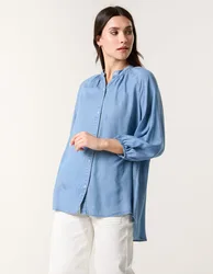 Button Front Denim Blouse - M/L / MID DENIM - female