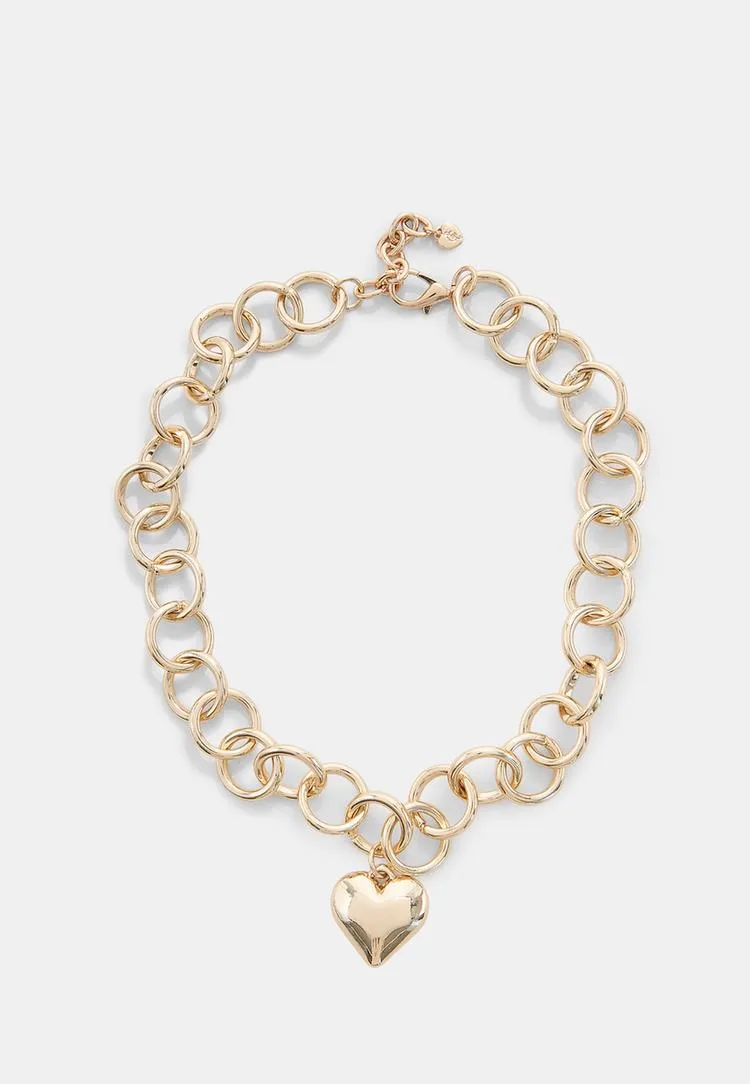 Gliederkette mit Herzanhänger Goldfarben OS - Stradivarius - FashionsVida