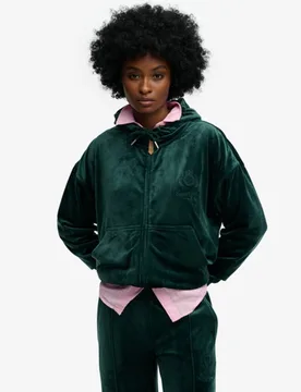 Superdry Damen Country Club Velour Zip-hoodie Green - Größe: 36 - 89.99 - FashionsVida