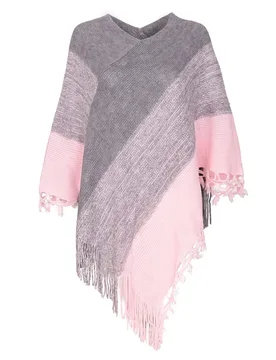 Spring Autumn Women Knitting Pullover With Patchwork Tassel Cloak Stripe Fashion Street Poncho Lady Capes Pink Cloaks - Aliexpress - FashionsVida