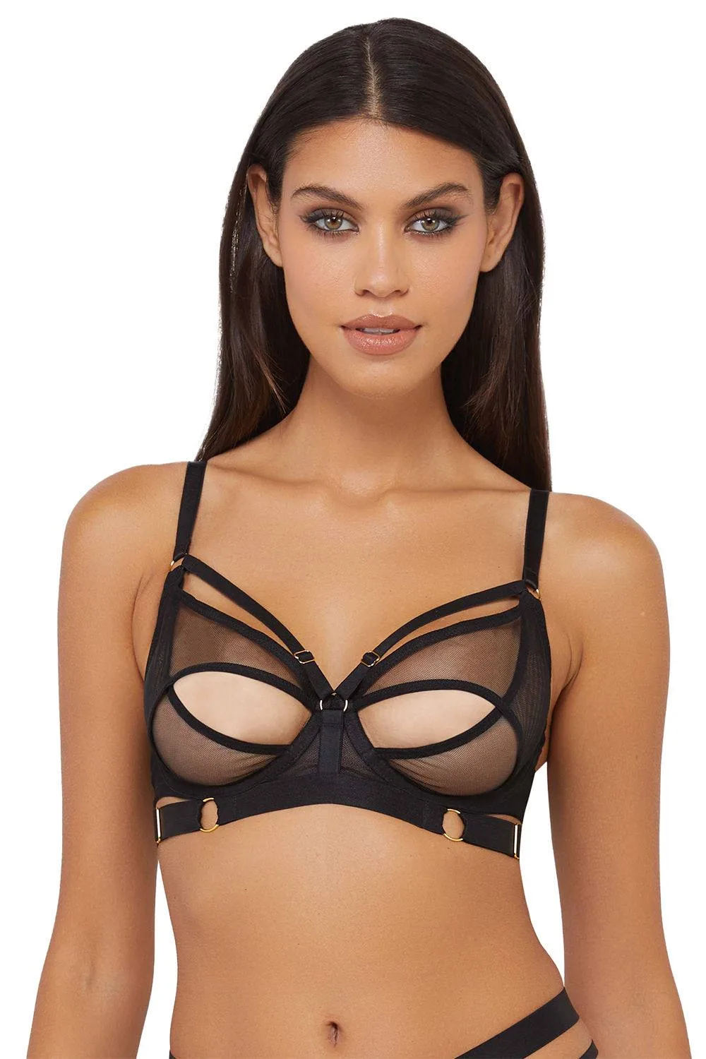 Women's Black Mesh Overlay Thick Strap 'Bra' Size: 34F - Black - Size: 34F - Wolf & Whistle - FashionsVida