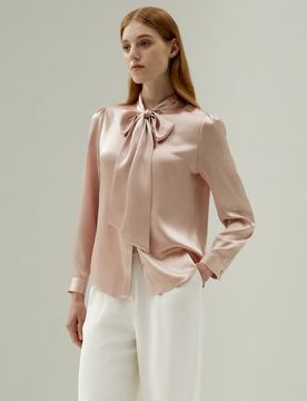 Donna Elegante Camicetta in Seta Charmeuse Morbida Papillon XXL