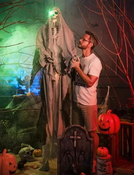 Skelett-Hängedeko Halloweendeko grau-schwarz 180 cm - BOLAND BV - FashionsVida
