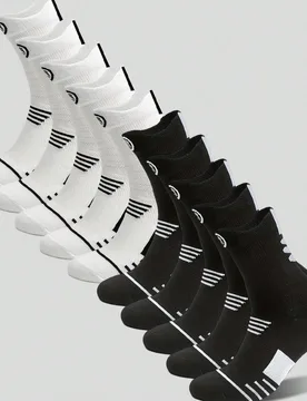 Calcetines deportivos ligeros y transpirables a media pantorrilla con rayas, suela de toalla, absorción de impactos, soporte del arco, anti-fricción - Shein - FashionsVida