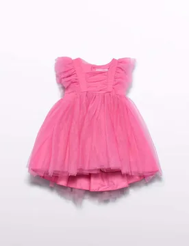 Abito fucsia in tulle con gonna asimmetrica - Abel & Lula - FashionsVida