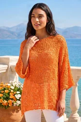 Light Weight Open Knit Jumper - Orange - Size: L