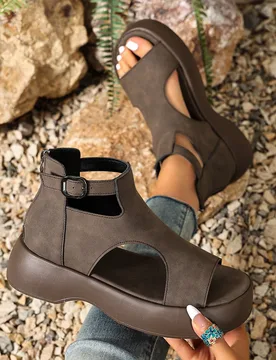 Sandalias planas estilo romano para mujeres, zapatos de verano con suelas gruesas, correas con hebilla y - Shein - FashionsVida