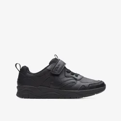 Boys Clowdersprinto Black Leather Shoes