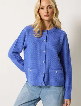Women's Button Through Cardigan Sweater in Light Blue Size: 18-20 - Light Blue - Size: 18-20 - M&Co - FashionsVida