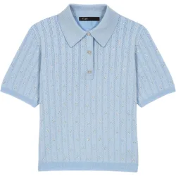 Polo de punto de mujer corto con strass