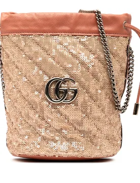 Small GG Marmont Sequined Diagonal Matelasse Leather Bucket Bag - Gucci - FashionsVida