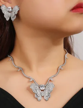 Luxury Cubic Zircon Bridal Wedding Jewelry Set Ladies Party Butterfly Pendant Necklace Earrings Set SE-CN11438 - Aliexpress - FashionsVida