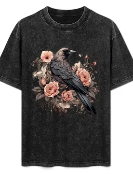 Gothic Crow in Floral T-Shirt - Aliexpress - FashionsVida