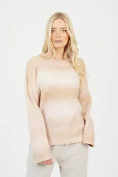 Women's Crew Neck Space Dye Knitted Jumper in Stone Size: XS - Stone - Size: XS