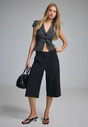 Elegante Bermudashorts mit überkreuzter Taille Schwarz 40