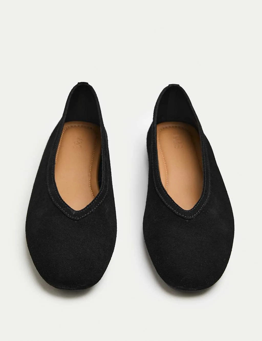 Suede Flat Round Toe Ballet Pumps Black female - M&S - FashionsVida
