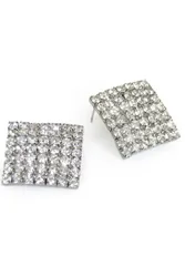Women's Square Diamante Earrings in Silver - Silver - Size: One Size