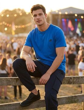 T-shirt in cotone ricamata - blu