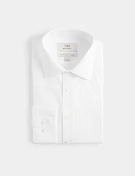 Regular Fit 2 Inch Shorter Ultimate Non Iron Twill Shirt White male - M&S - FashionsVida