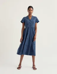Pure Cotton Embroidered Midi Shirt Dress Blue Mix female
