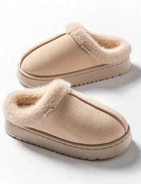 Pantuflas esponjosas unisex, pantuflas cerradas de unicolor cómodas y cálidas antideslizantes para interiores, adecuadas para otoño/invierno - Shein - FashionsVida