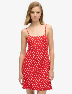 Superdry Damen Bedrucktes Mini-trägerkleid aus Jersey Rot - Größe: 36