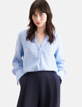 Tunikabluse aus 100% Leinen Blau 38