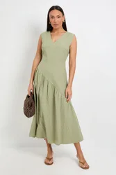 Womens Stripe V Neck Asymmetric Seam Dress - Green Cotton - Size 20 Uk